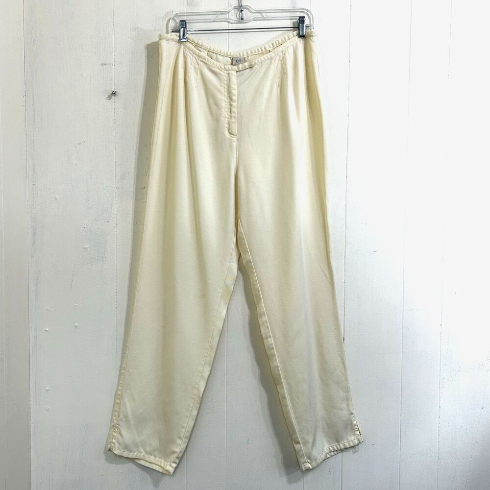 J Jill Light Yellow Lyocell Straight Trousers Pants Size 16 Soft Comfort Casual.